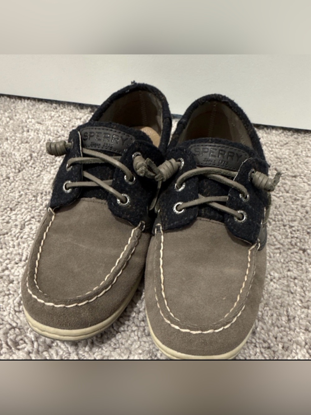 Sperry Two-Tone Taupe and Black Suede Boat Shoes